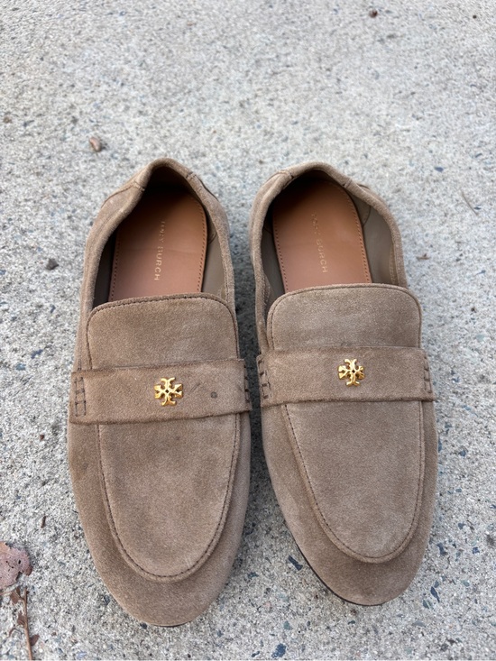 Tory Burch Shoes - Tory Burch women’s  Taupe Suede Slip-On ballet Loafers with Gold Logo Accent